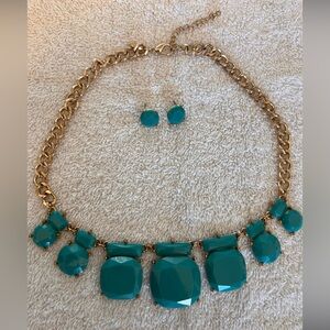Charming Charlie Elegant Teal and Goldtone Necklace and Earrings Set